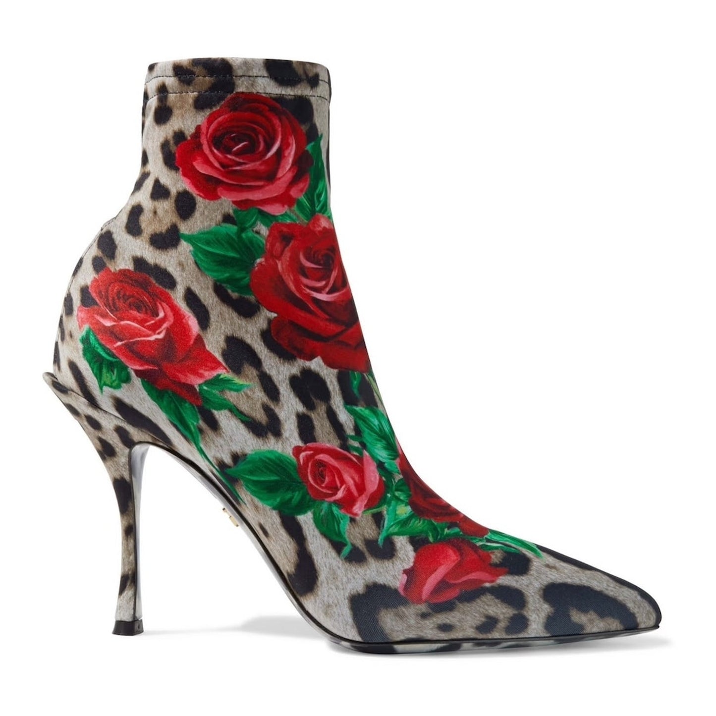Dolce & Gabbana Floral Leopard Rose Print Stretch booties boots Tan Red 35.5