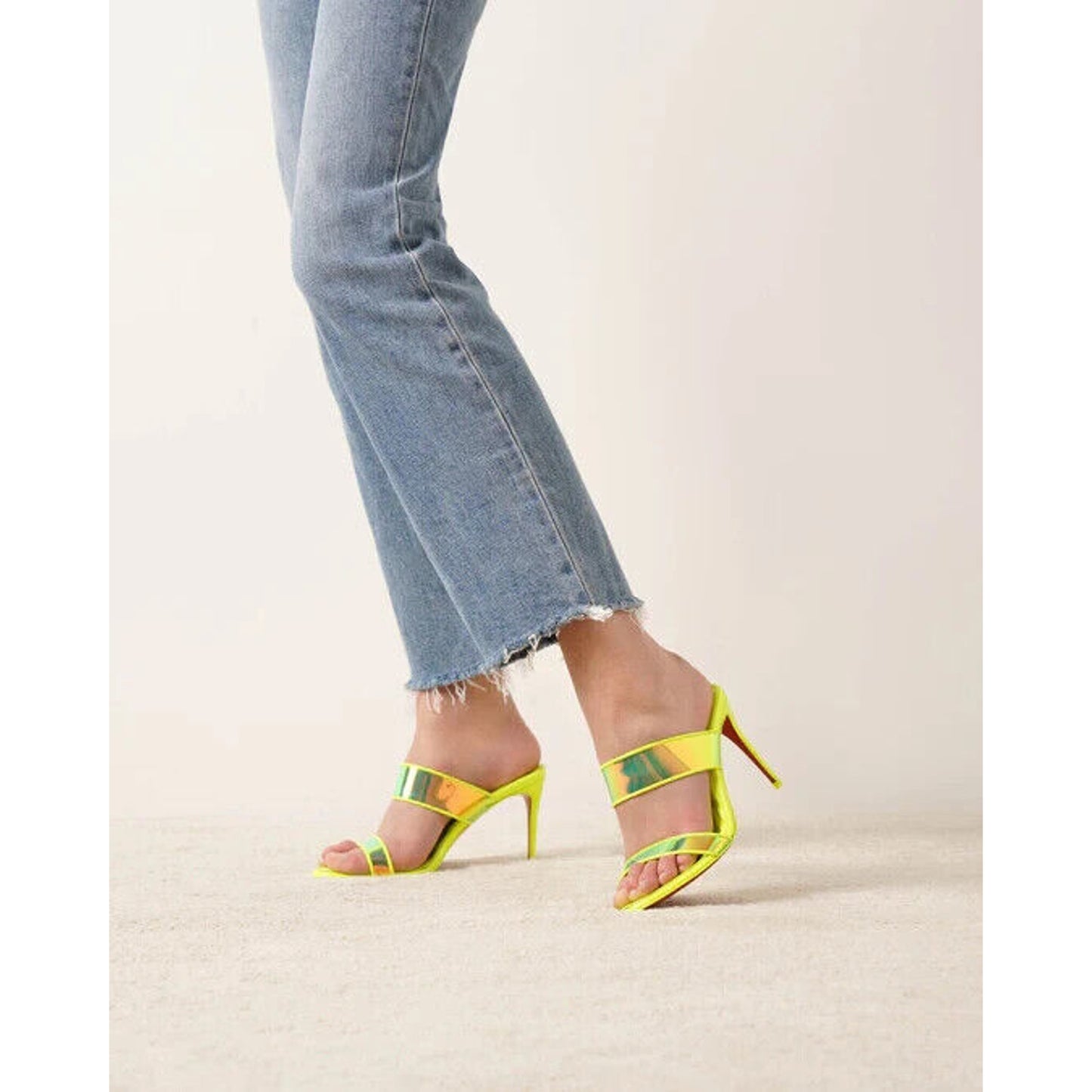 Christian Louboutin Just Loubi 85 Mules Leather PVC Neon Yellow 37