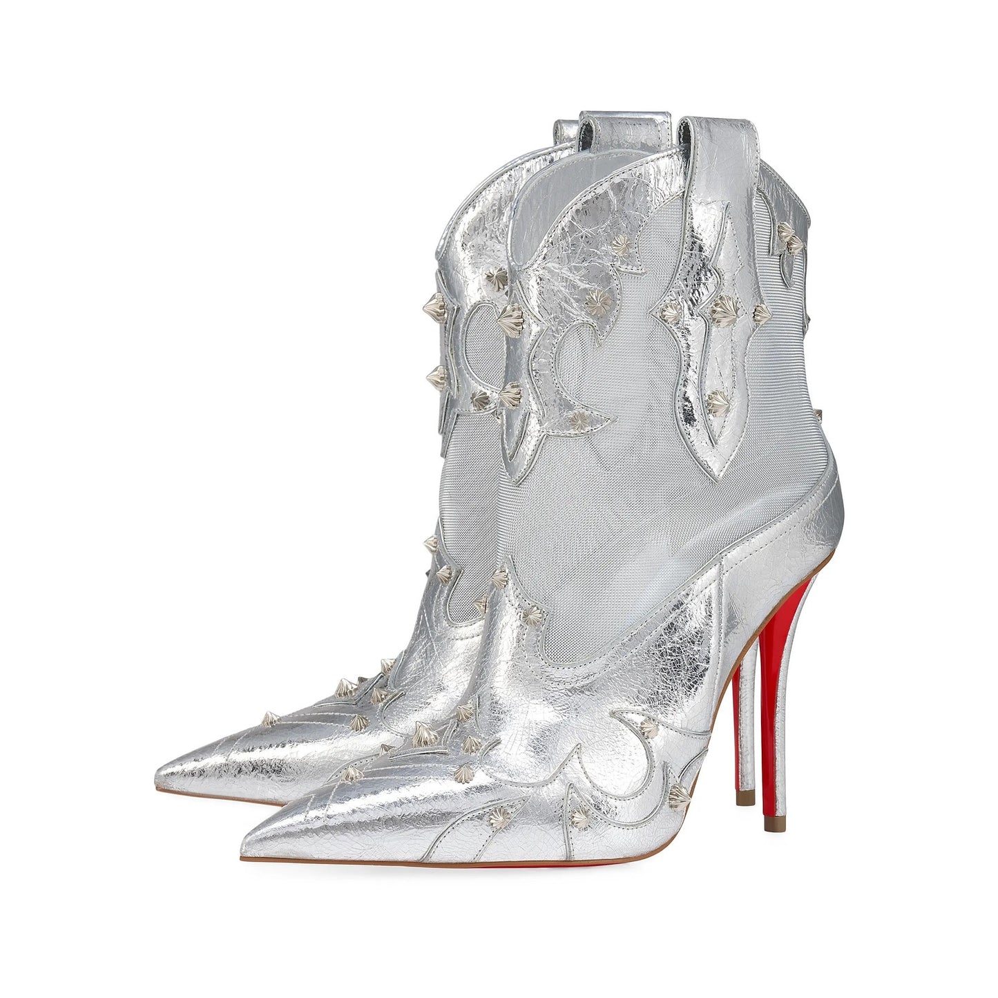 Christian Louboutin Silver bootytiag 100mm metallic leather western boots