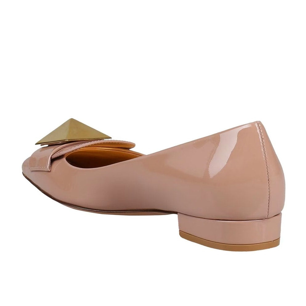 Valentino Garavani Beige One Stud Flat Patent Leather Ballerina Shoes