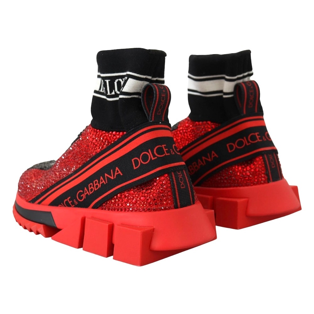Dolce & Gabbana Red Bling Rhinestone Sorrento Sneakers Socks