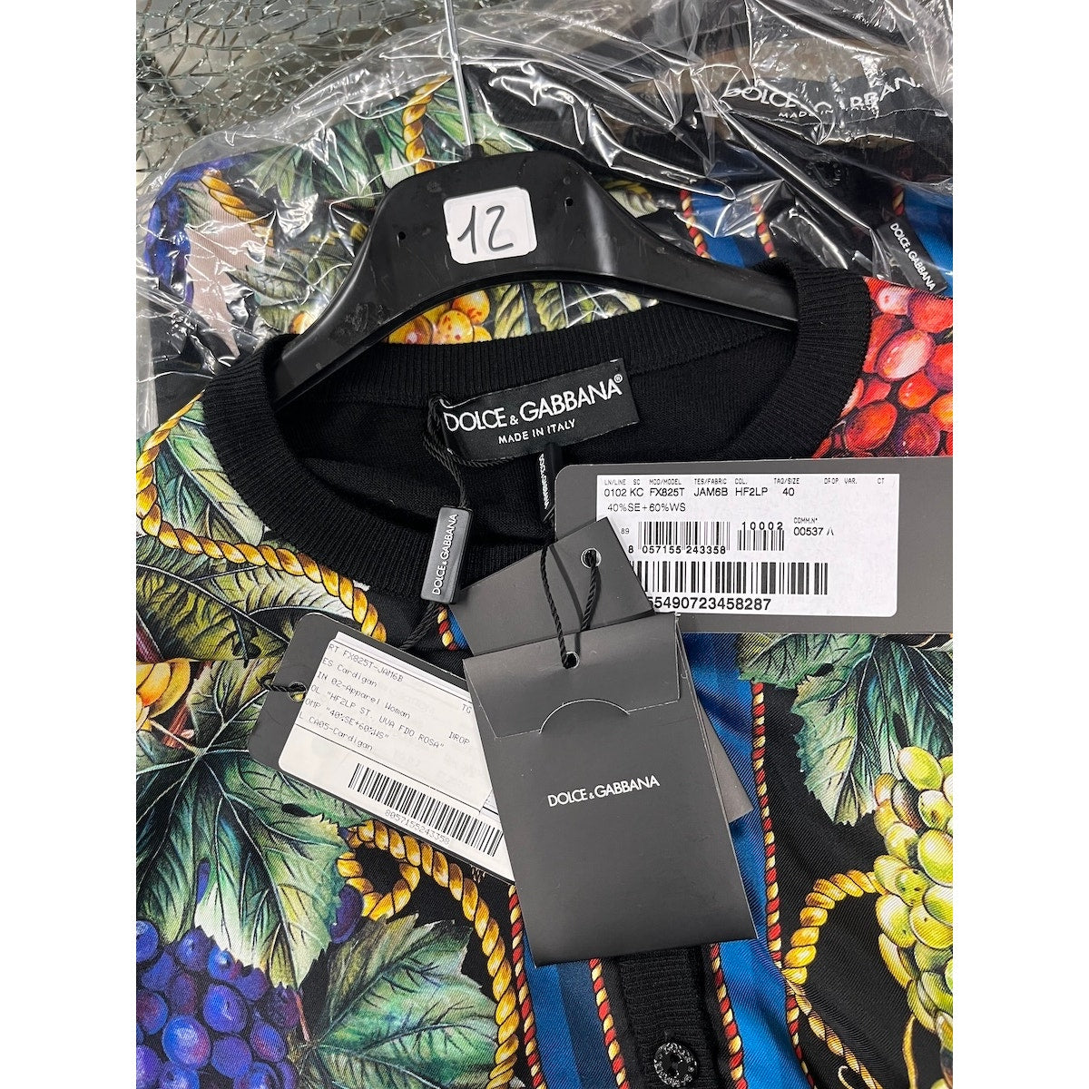 NWT Dolce & Gabbana Black Grape Print Buttoned Cardigan top IT 40 US S S