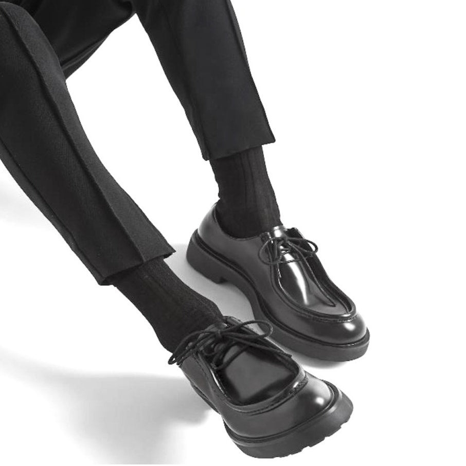 PRADA Men Brushed Leather Loafers Black Lace up 6 US 7