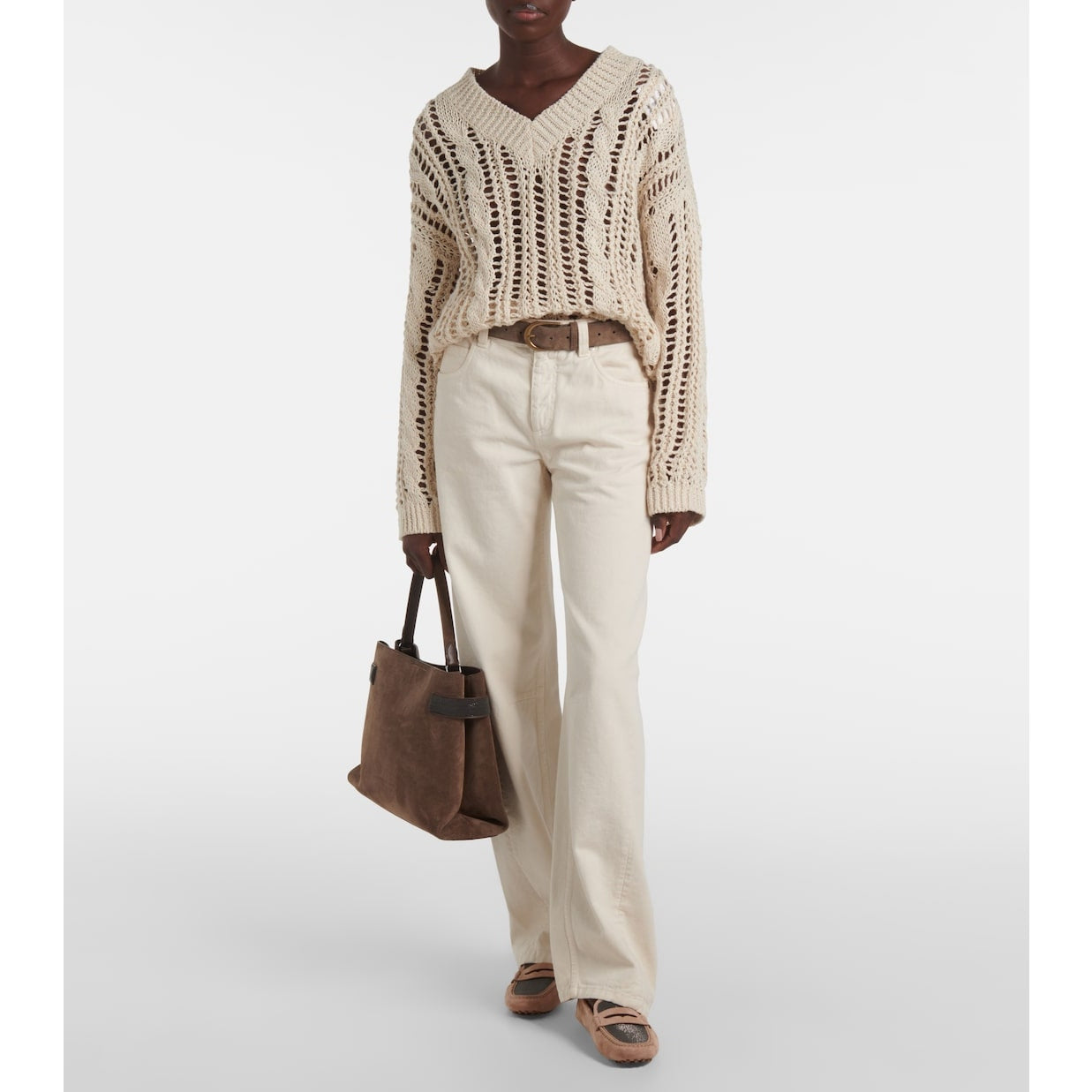 Brunello Cucinelli Monili Suede Moccasins Penny Loafers driving shoes Brown