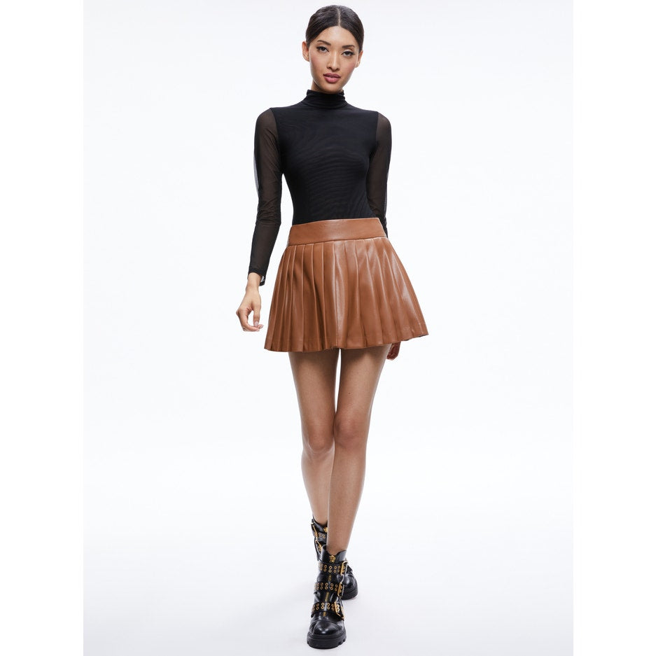 Alice + Olivia Pura Vegan Leather Pleated Skort Brown