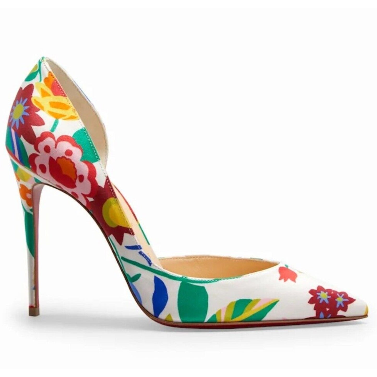 CHRISTIAN LOUBOUTIN Iriza 100 Kid Crepe Satin Bloomy Floral Pumps White Multi 37