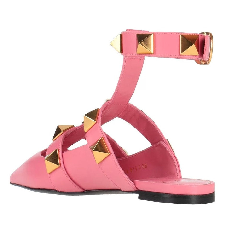 Valentino Garavani Pink Roman Stud Ballerina Flat Ankle Strap 37