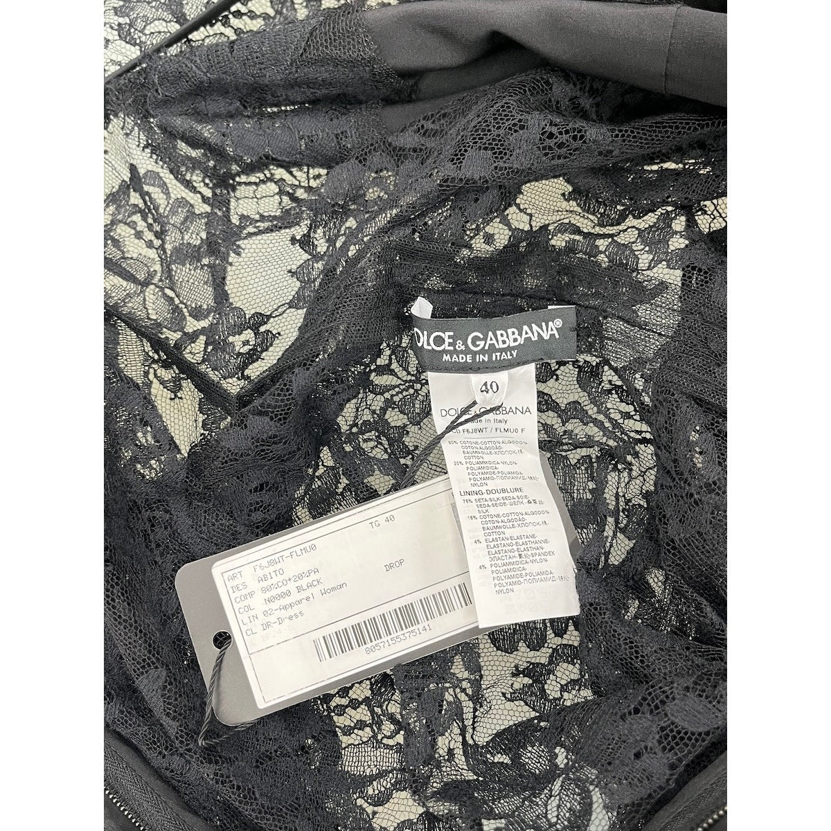 NWT Dolce & Gabbana Black Ruffled Short Lace Dress 40 S