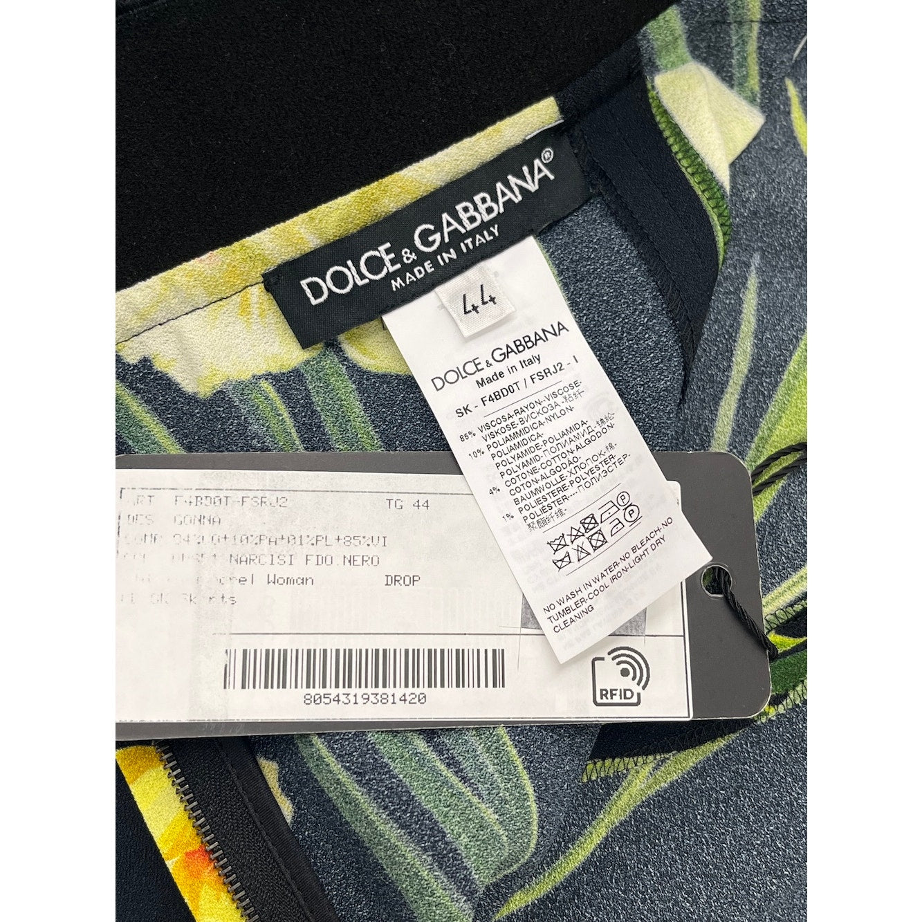 DOLCE & GABBANA Black Daffodil-print Cady Midi Skirt IT 40 US S