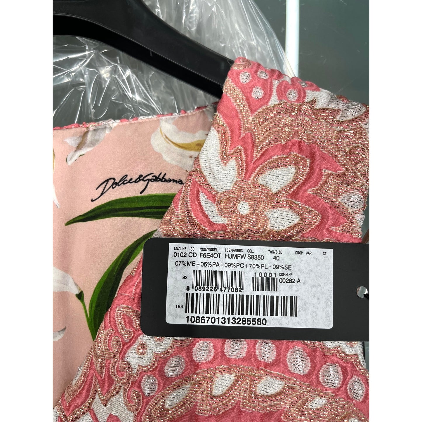 NWT Dolce & Gabbana Pink Floral Jacquard Pleated Sheath Mini Dress IT 42 M