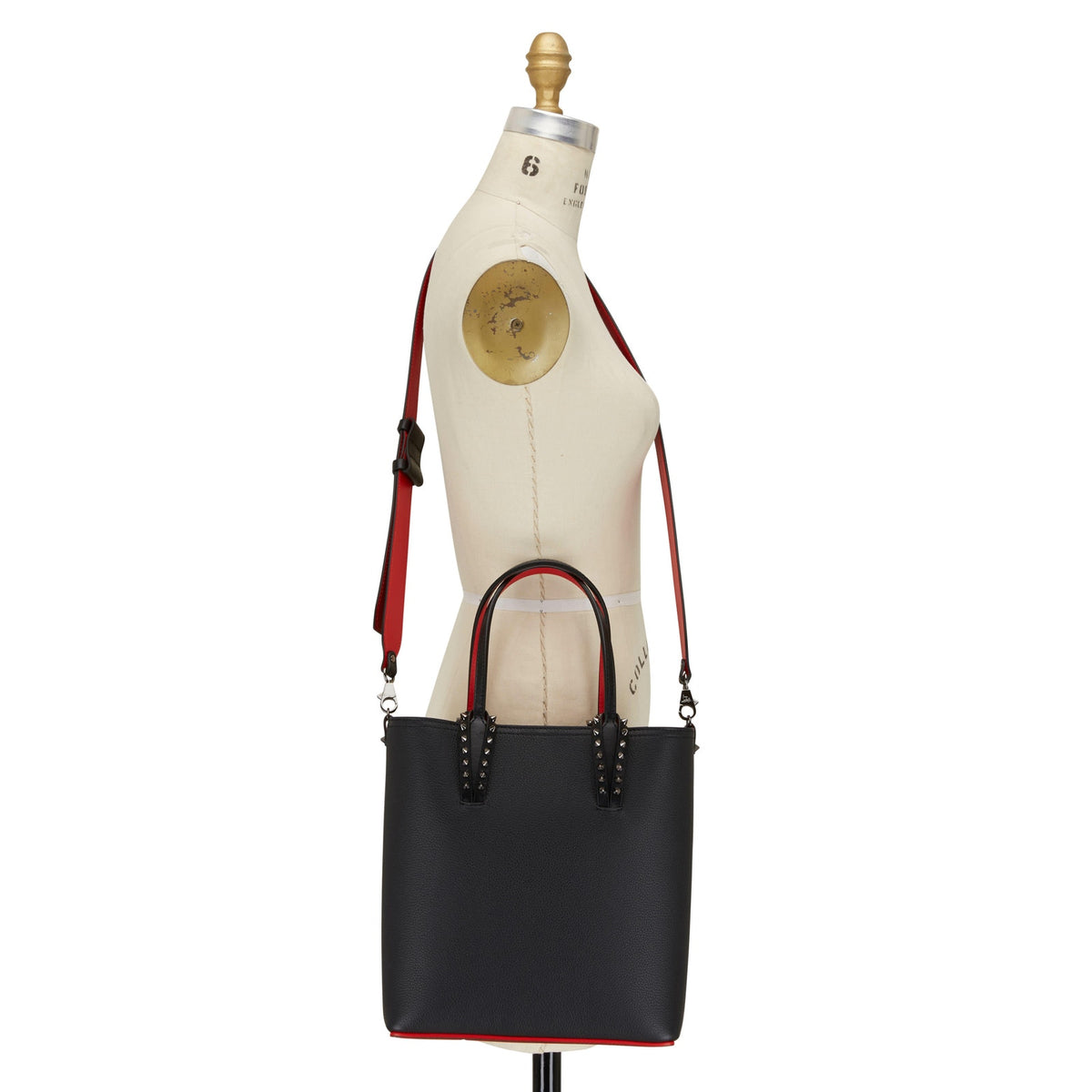 Christian Louboutin Cabata Small Calf leather spikes Tote Bag Black Red