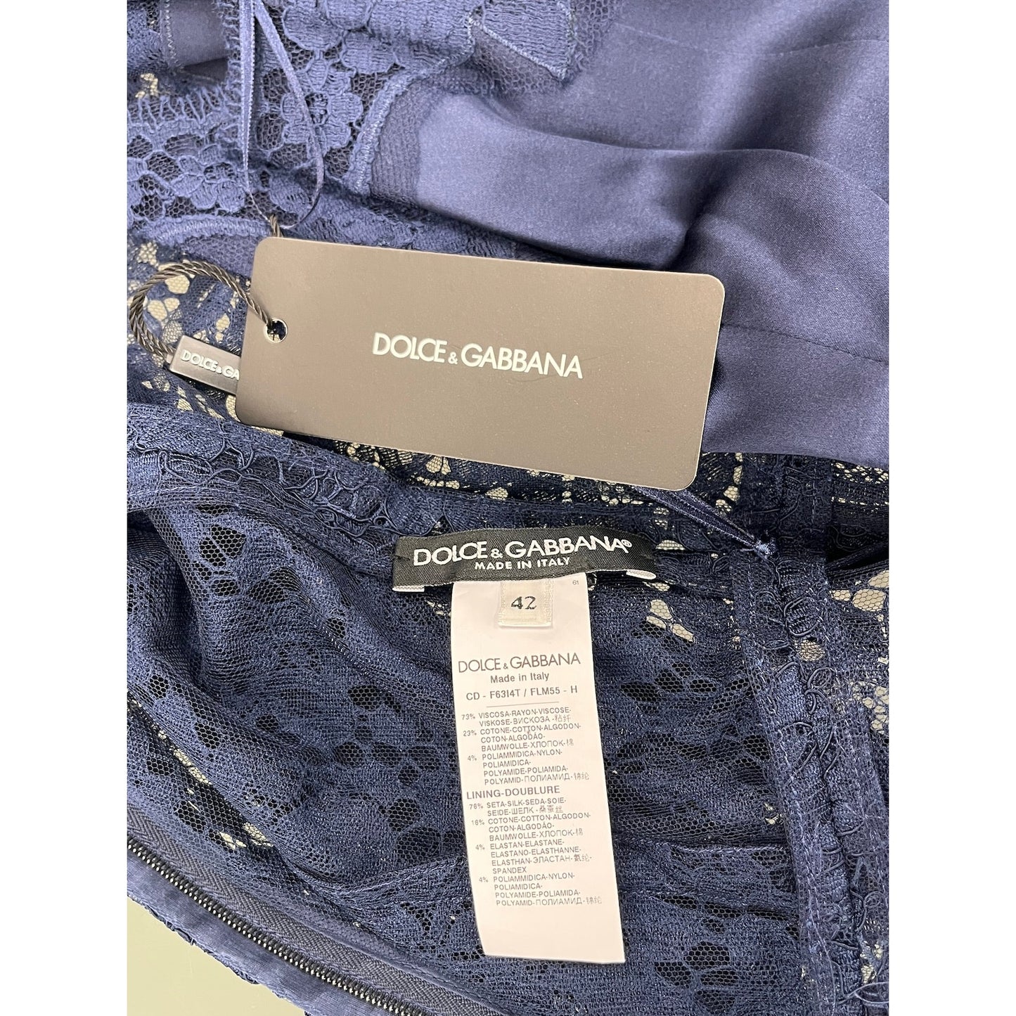 NWT Dolce & Gabbana Navy Corded Lace Short Sleeve Mini Dress 42 M