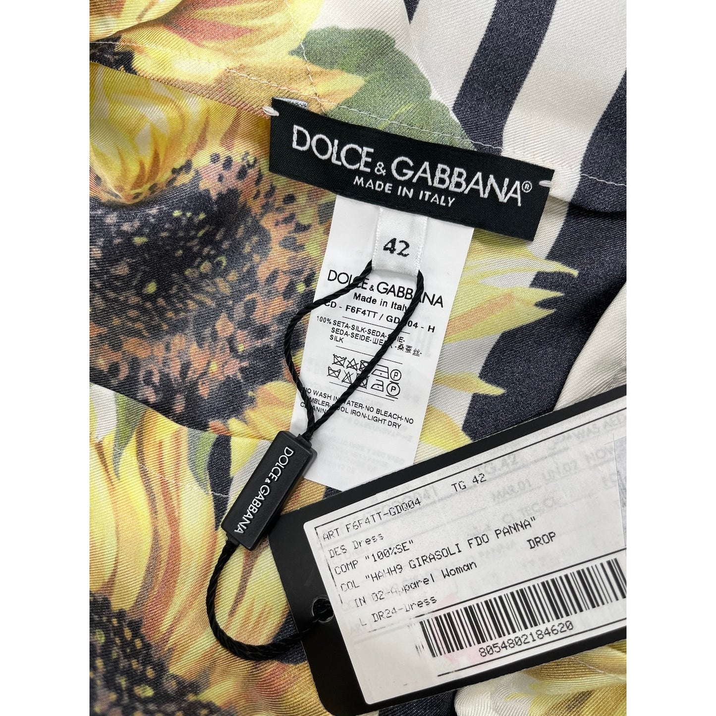 NWT Dolce & Gabbana Yellow Sunflower Floral Print Silk Twill Midi Dress IT 40 S