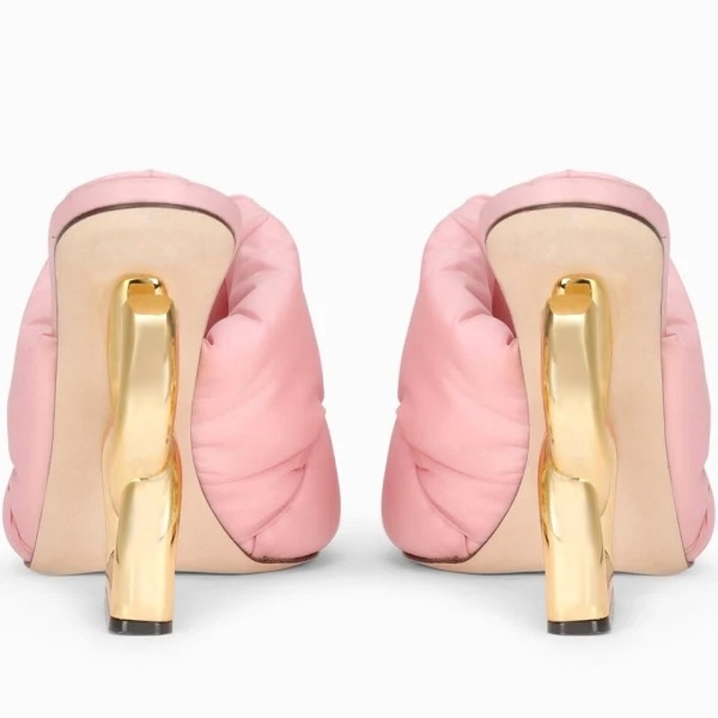 Dolce & Gabbana Quilted Interlocking Dg Heel Piumino Slide Sandal Pink