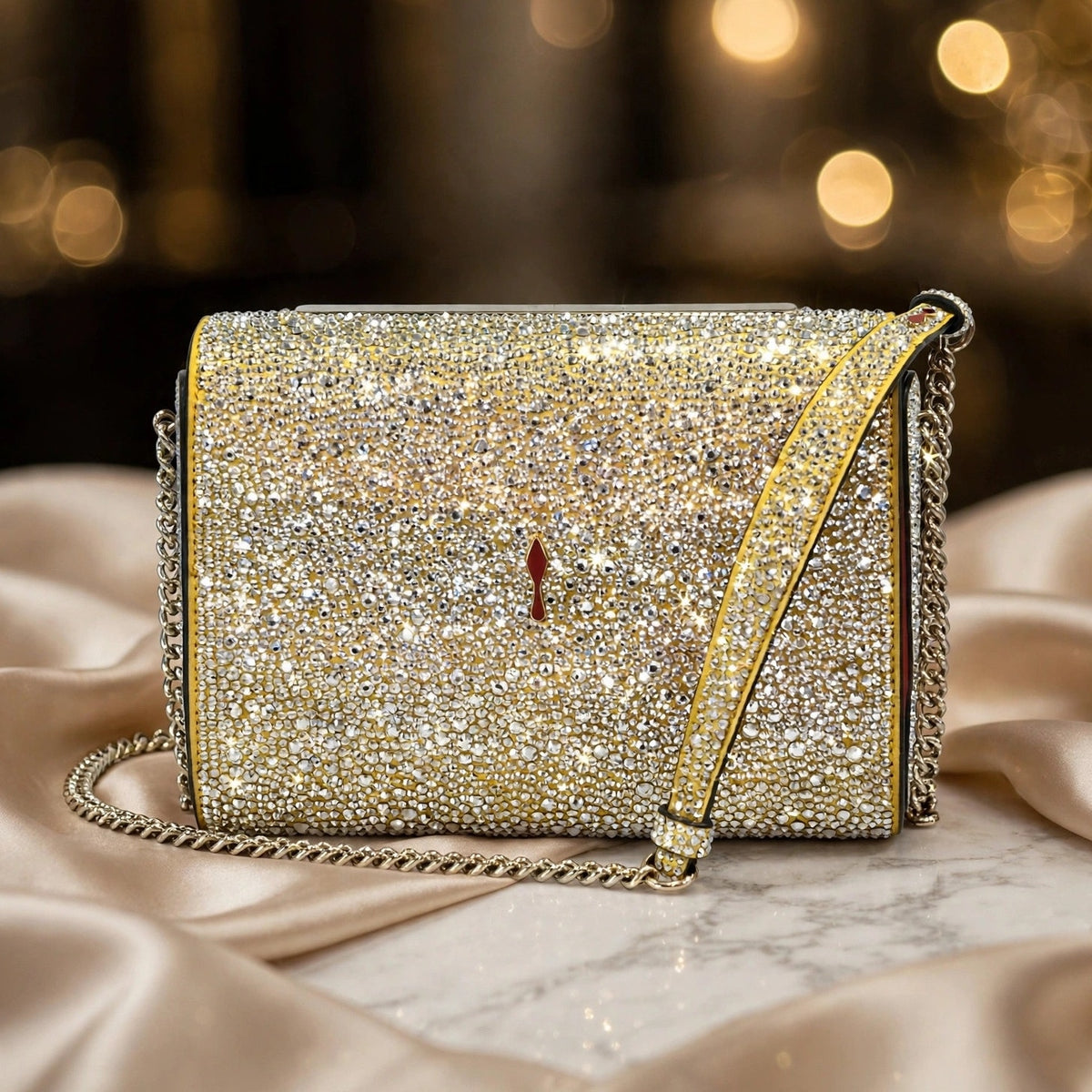 NWT Christian Louboutin Betina Strass Clutch Gold Crystal