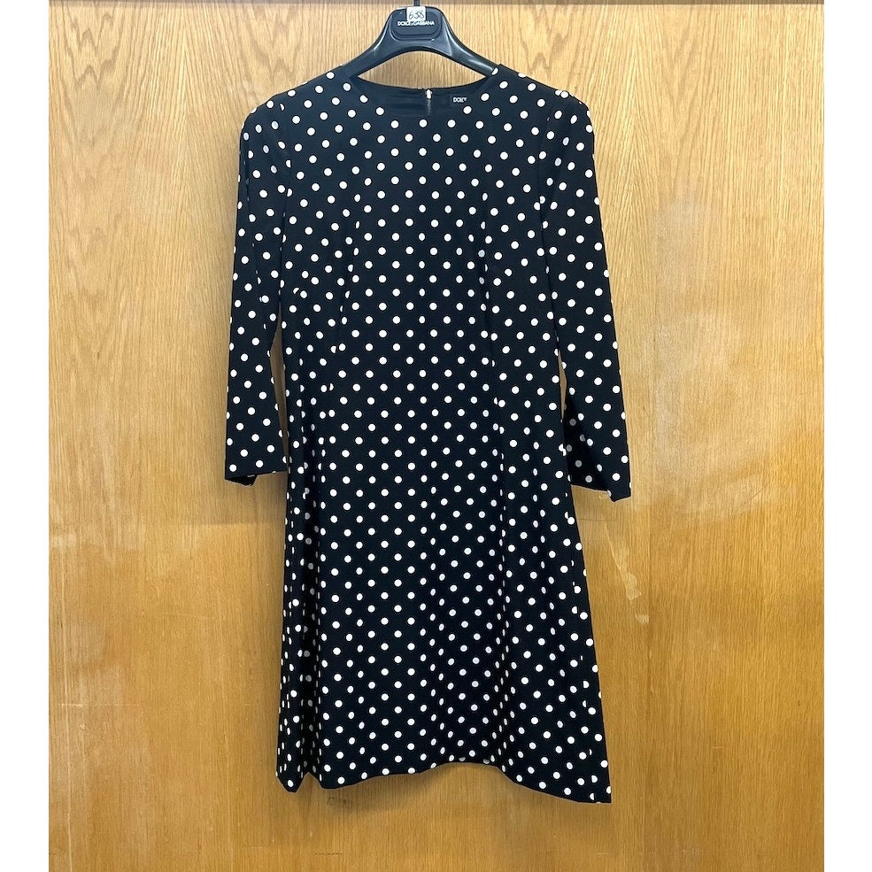 DOLCE & GABBANA Black White Polka Dot Long Sleeve Mini Dress 42 M
