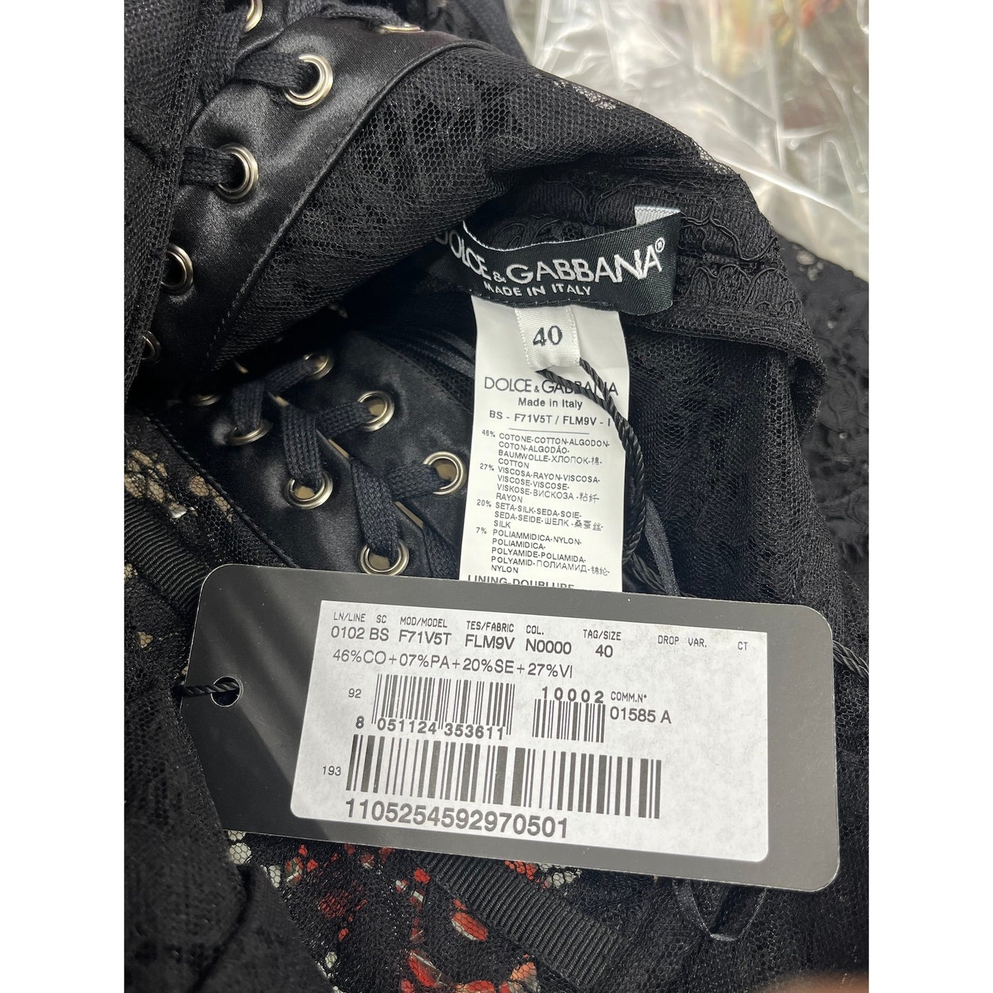 NWT Dolce & Gabbana Black Lace Long Sleeve Top Blouse IT 40 S