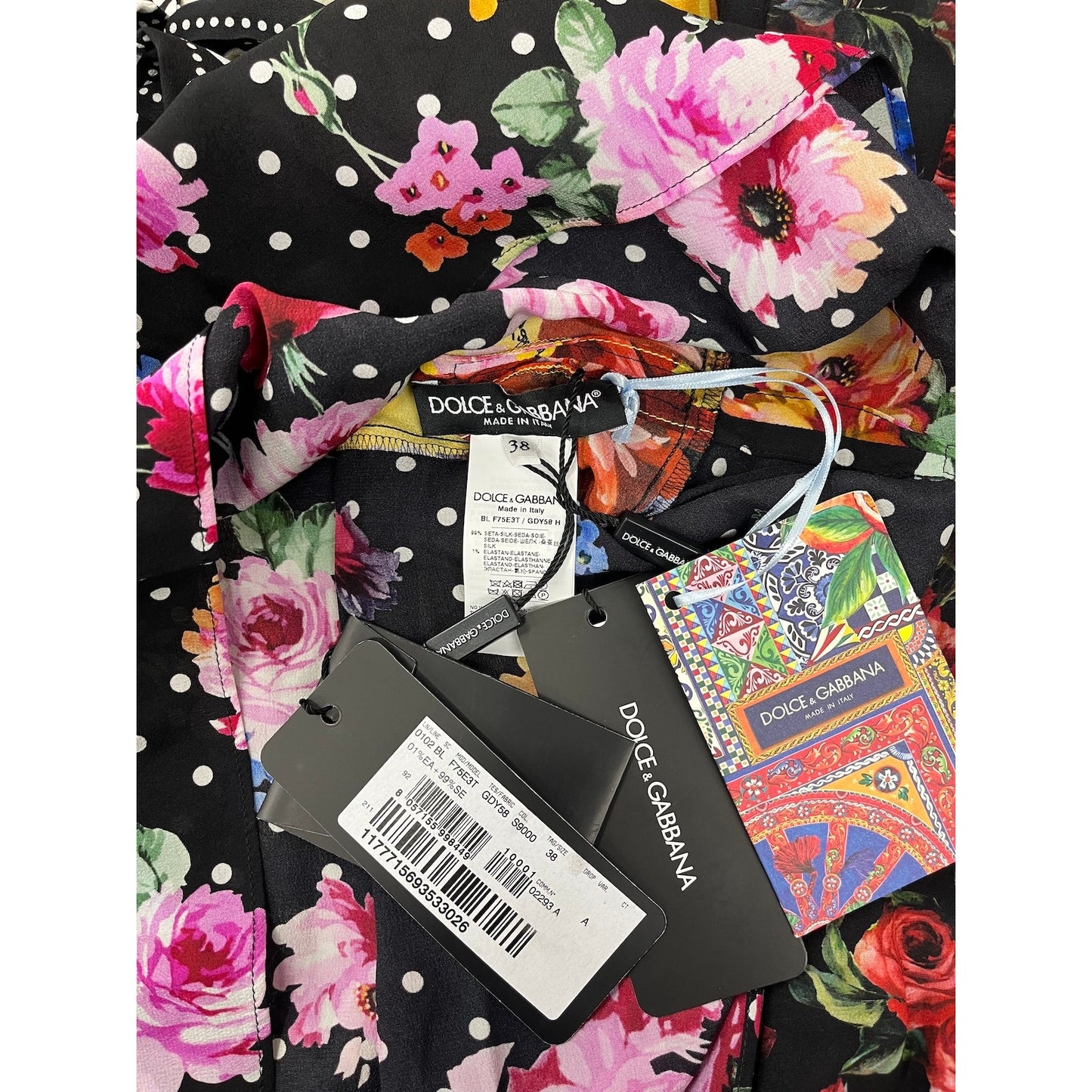 NWT DOLCE & GABBANA Printed Patchwork Blouse Belted Multicolor IT 38 XS