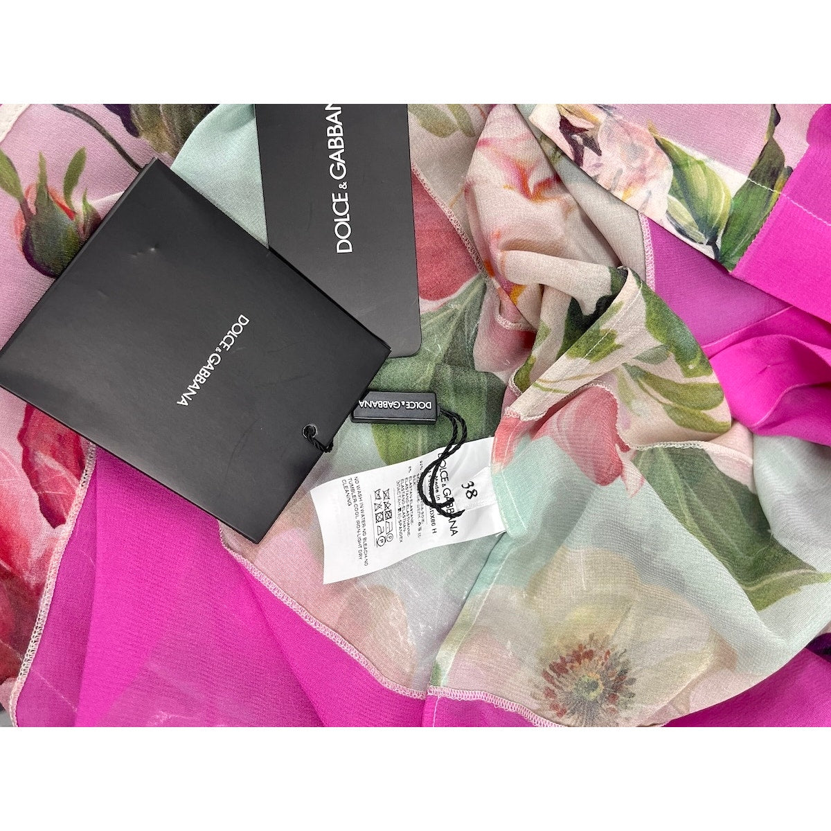 NWT Dolce & Gabbana Floral Patchwork Blouse Tie Collar Silk Shirt Pink IT 38 XS