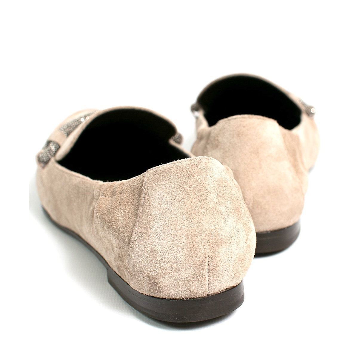 Brunello Cucinelli Woman's Suede Beaded Loafers Grey 36