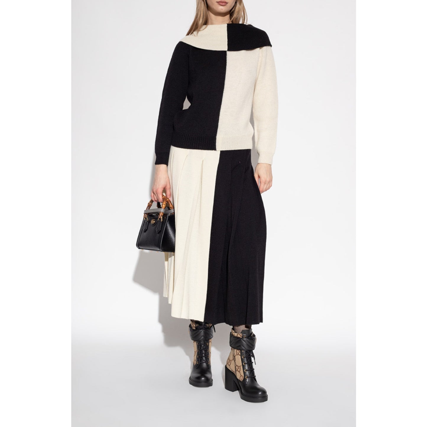 Gucci Beige & Black GG Marmont Combat Ankle Boots Leather Canvas 36