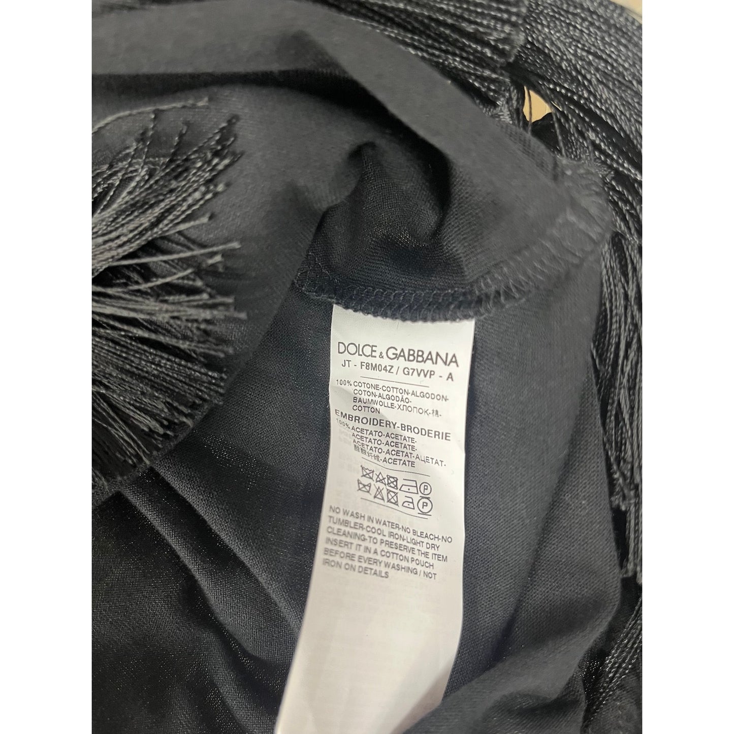 NWT Dolce & Gabbana Black Tassel Trimmings Jersey T-Shirt IT 38 XS