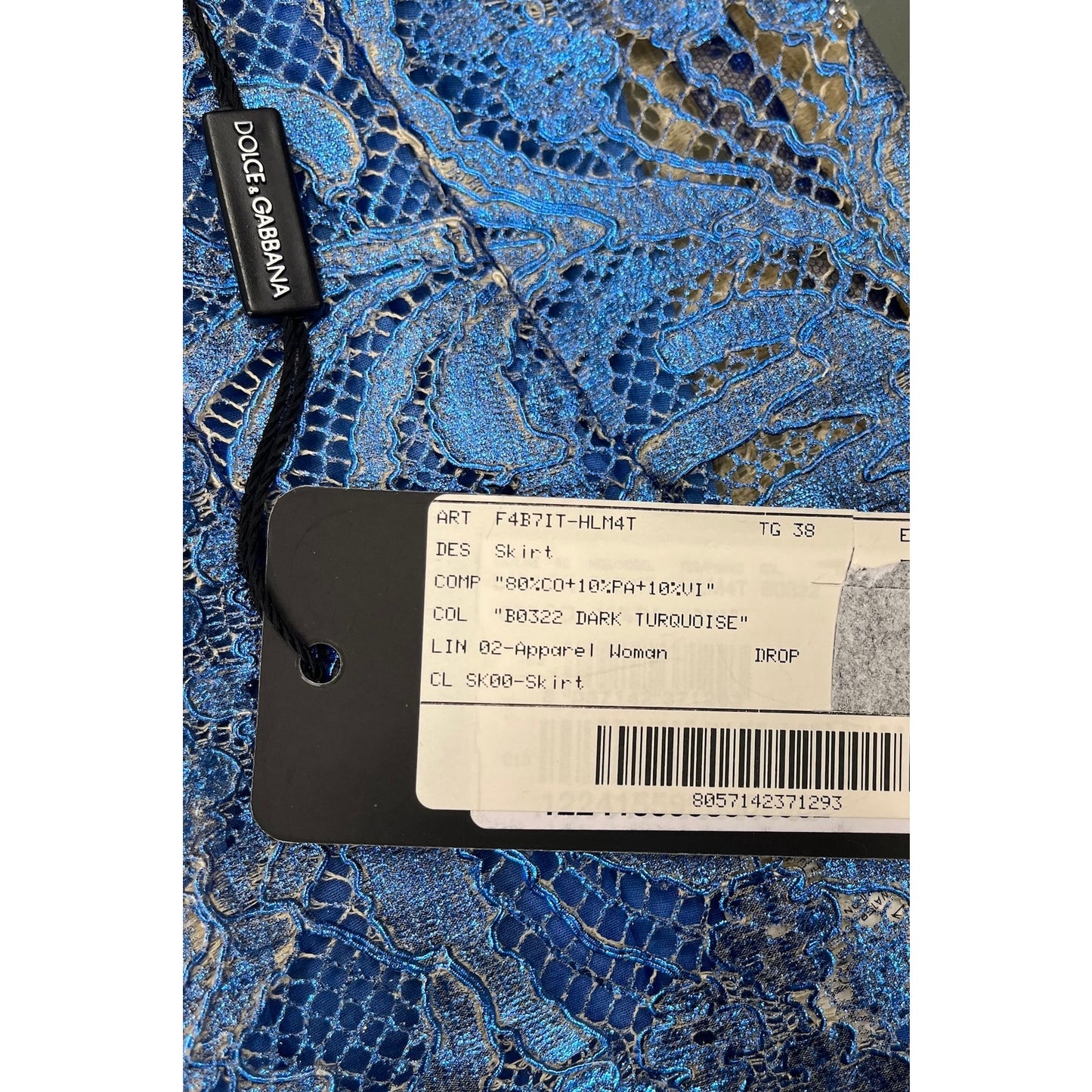 NWT Dolce & Gabbana Blue Metallic Coated Lace Pencil Skirt IT 38 US XS