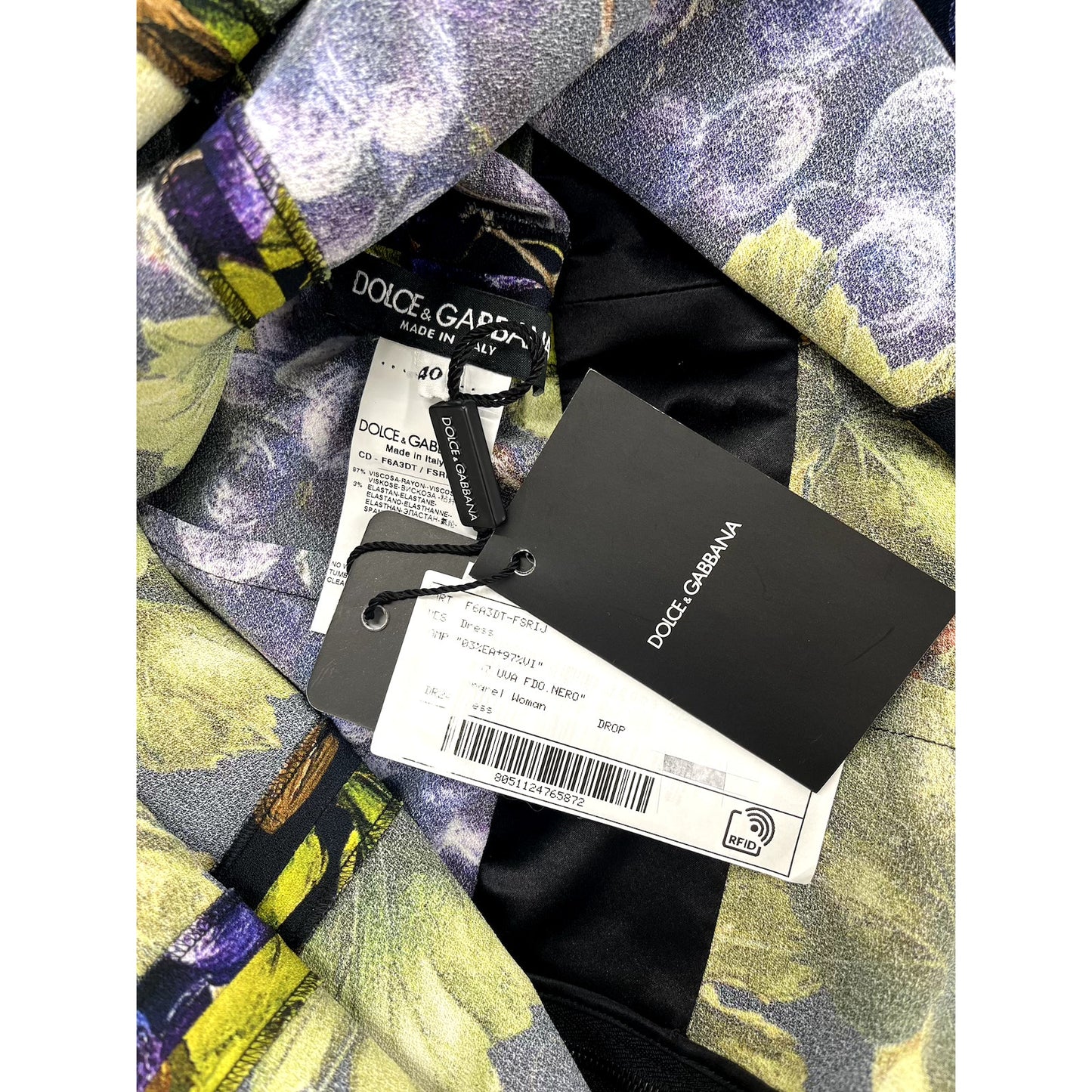 NWT Dolce & Gabbana Grape Print Embellished Dress Yellow IT 40 / S