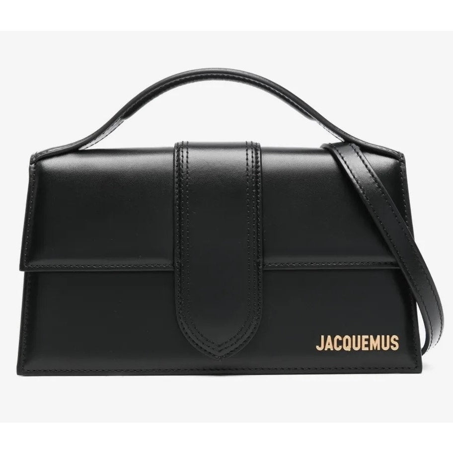NWT Jacquemus Black Le Grand Bambino Leather Crossbody Bag Gold Logo