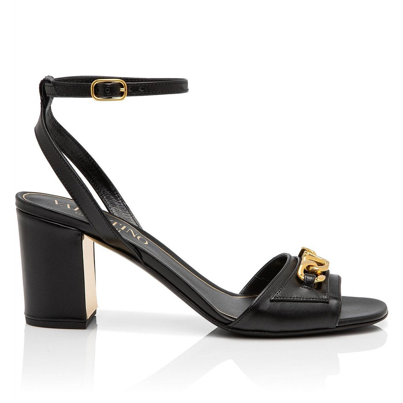 Valentino Garavani Black VLogo Chain Leather Sandals 35