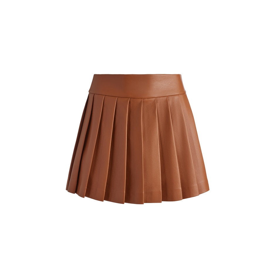 Alice + Olivia Pura Vegan Leather Pleated Skort Brown