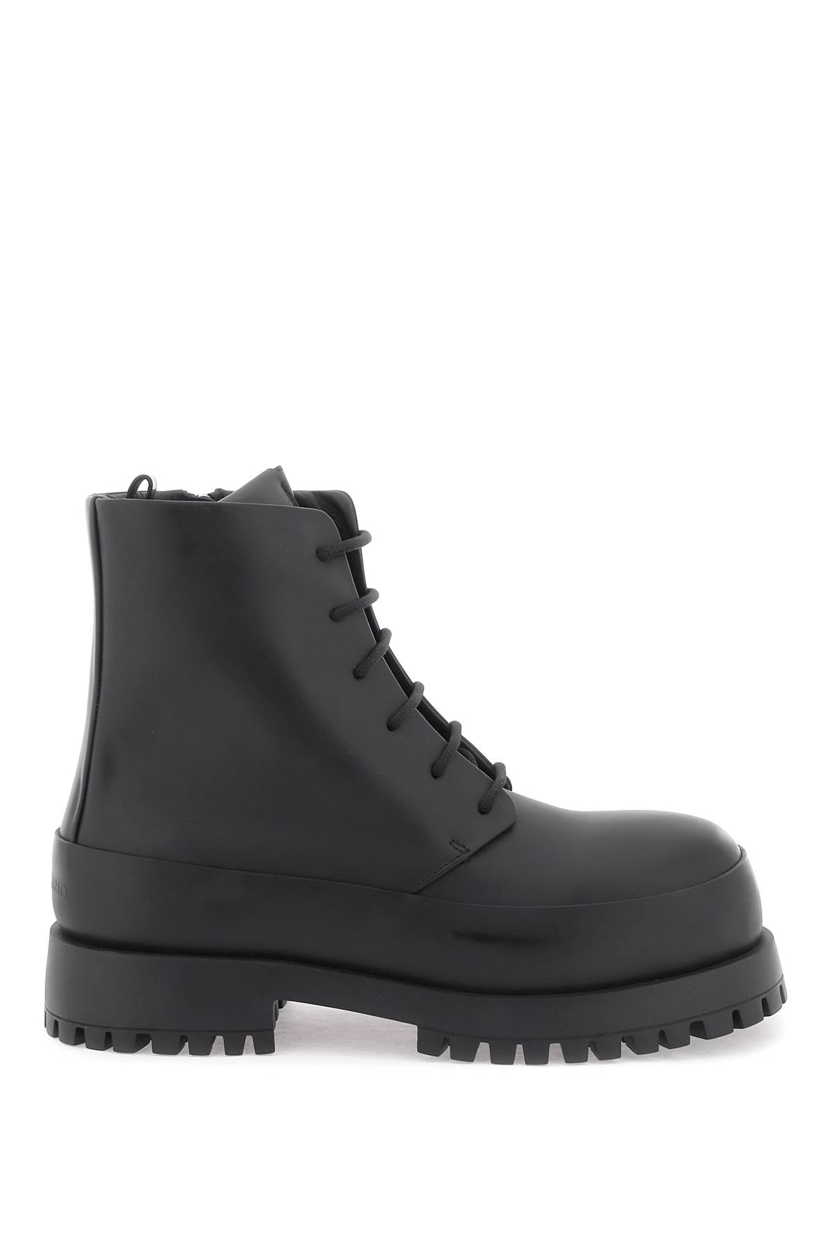 Ferragamo Rubberized Leather Combat Boots