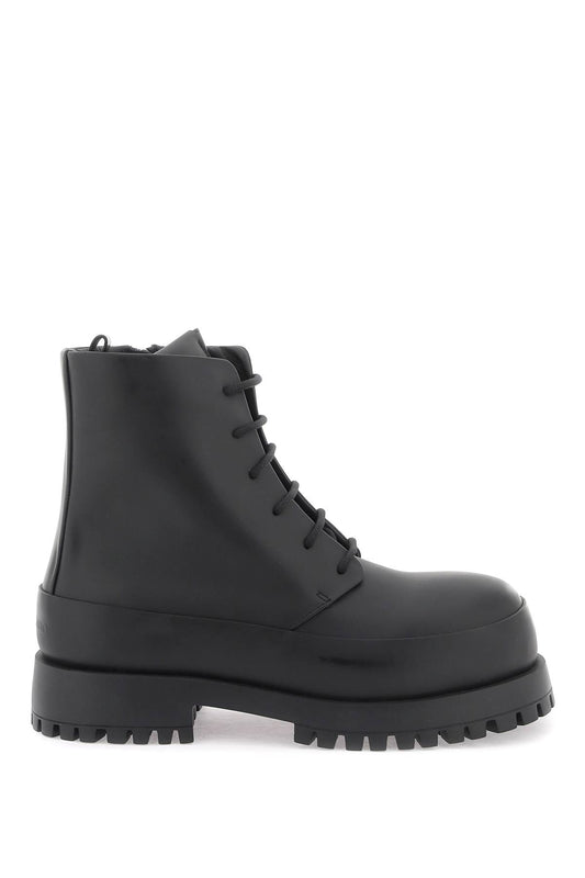 Ferragamo Rubberized Leather Combat Boots