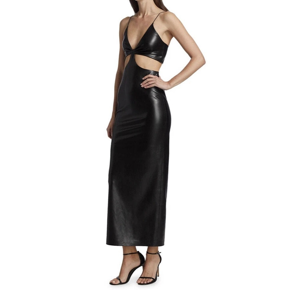 Alice + Olivia Havana Cutout Faux Leather Maxi Dress Black
