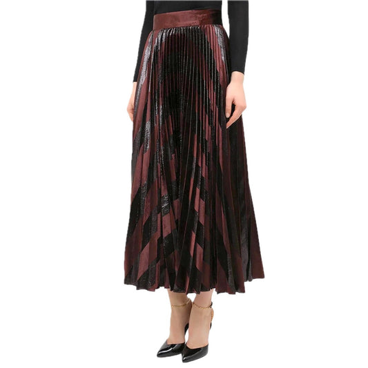 NWT Dolce & Gabbana Dark Brown Metallic Velvet Pleated Long Skirt IT 36 US XXS