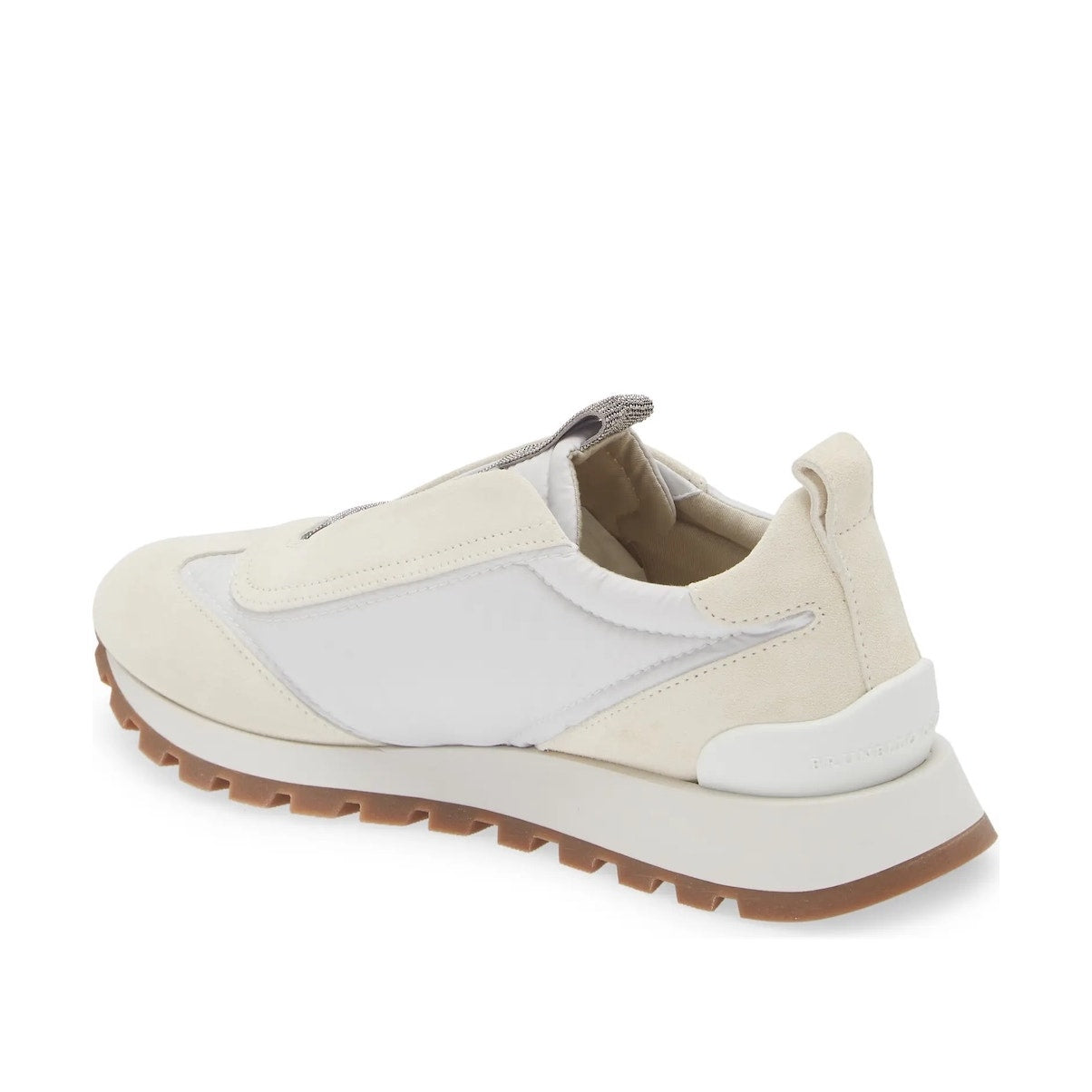 Brunello Cucinelli monili-embellished Suede Techno Fabric slip-on sneakers White