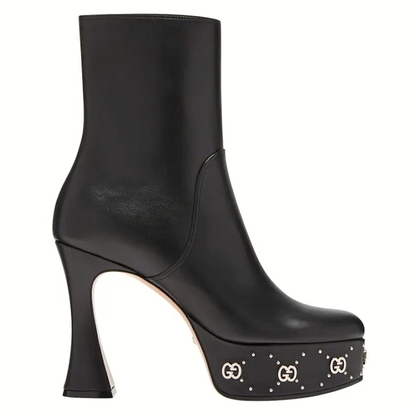 Gucci Janaya 115 Black Leather GG Stud Platform Booties