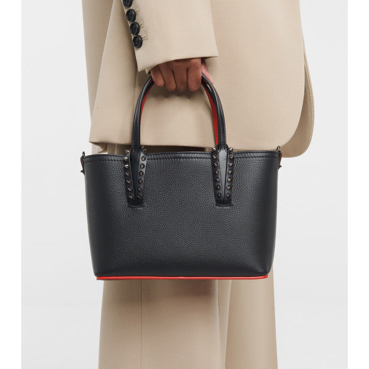 Christian Louboutin Cabata Mini Calf leather spikes Tote Bag Black Red