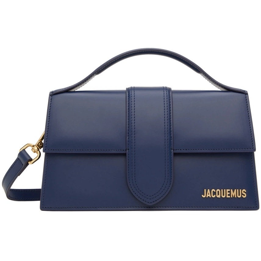 NWT Jacquemus Navy Le Grand Bambino Leather Crossbody Bag Blue Gold Logo