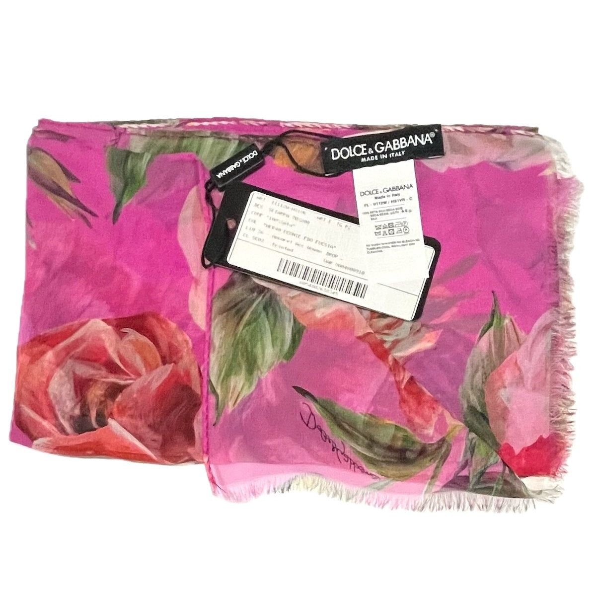 Dolce & Gabbana Floral Rose printed luxury lightweight silk scarf Pink