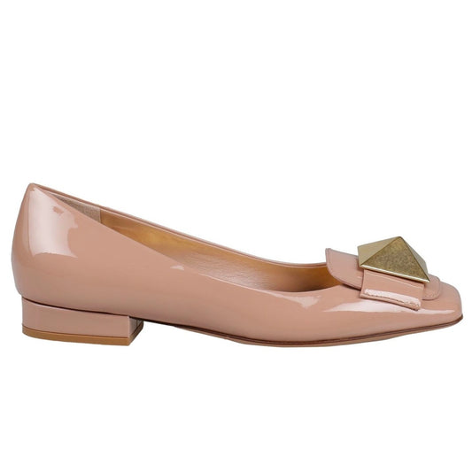 Valentino Garavani Beige One Stud Flat Patent Leather Ballerina Shoes