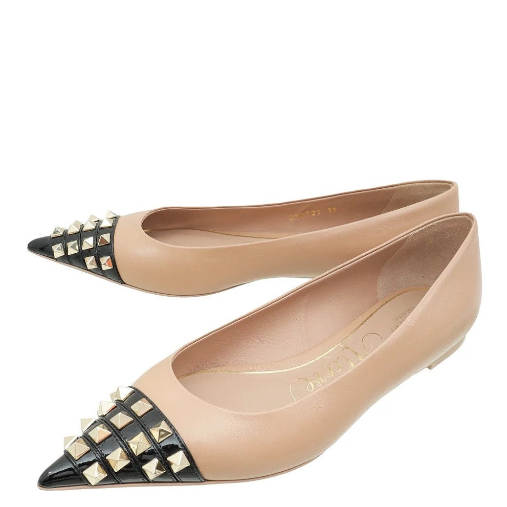 Valentino Garavani Nude Black Bicolor Rockstud Alcove Ballet Flats