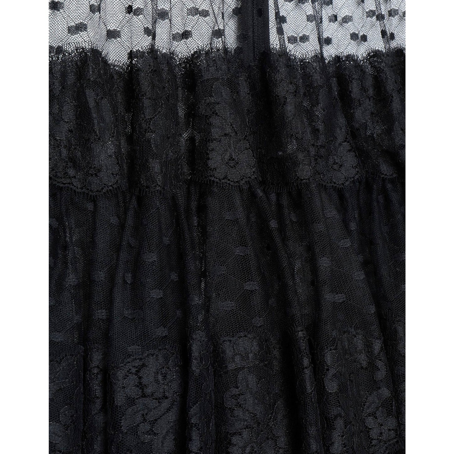 NWT Dolce & Gabbana Black Lace-trimmed Tiered Tulle Midi Skirt  IT 40 US S