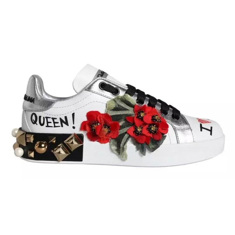 Dolce & Gabbana Portofino Leather Sneakers Geranium studs