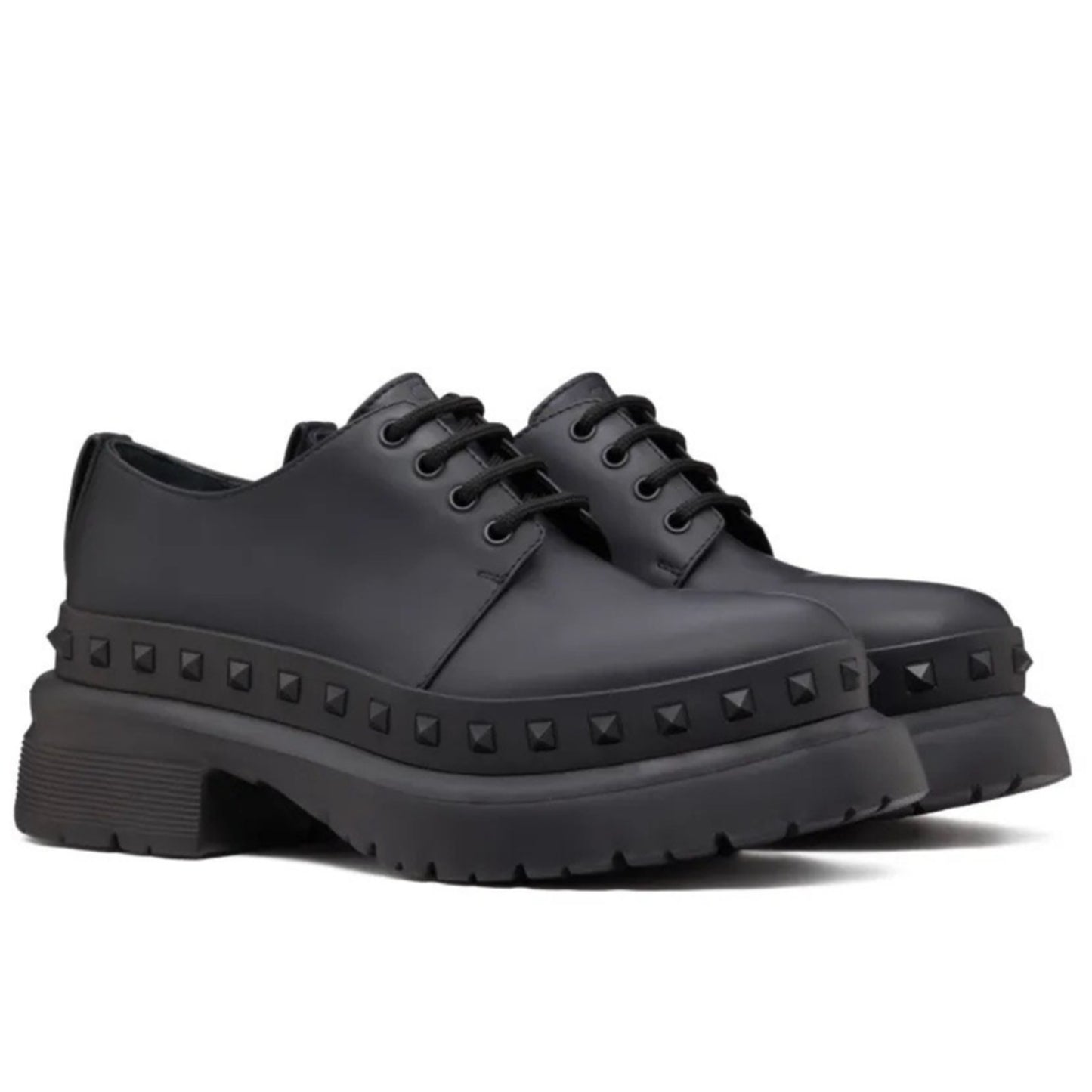 NIB Valentino Garavani Black M-Way Rockstud leather Derby shoes 42