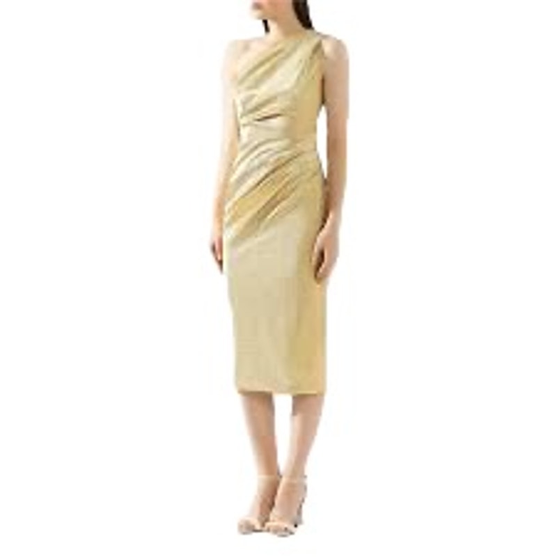 NWT DOLCE & GABBANA One-shoulder Metallic Silk blend Midi Dress Gold 40 S