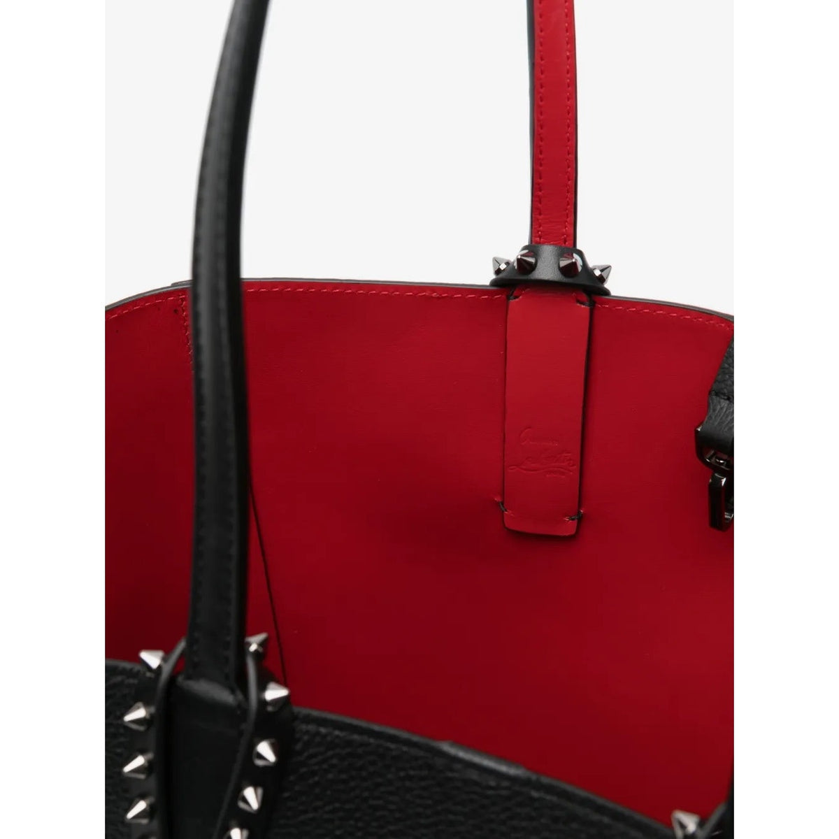 Christian Louboutin Cabata Small Calf leather spikes Tote Bag Black Red