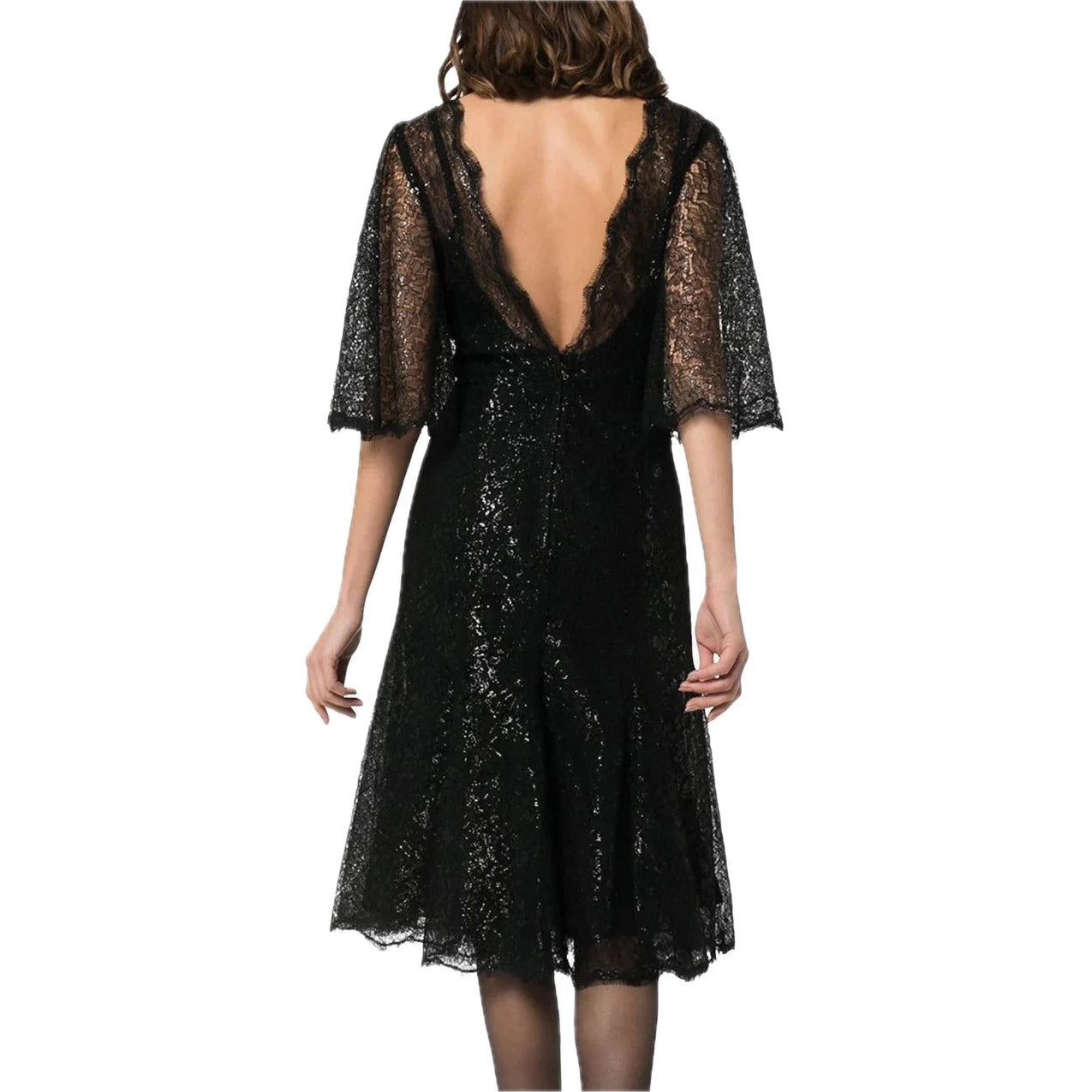 NWT Dolce & Gabbana Black Metallic Corded Lace Flared Low Back Dress IT 40 US S