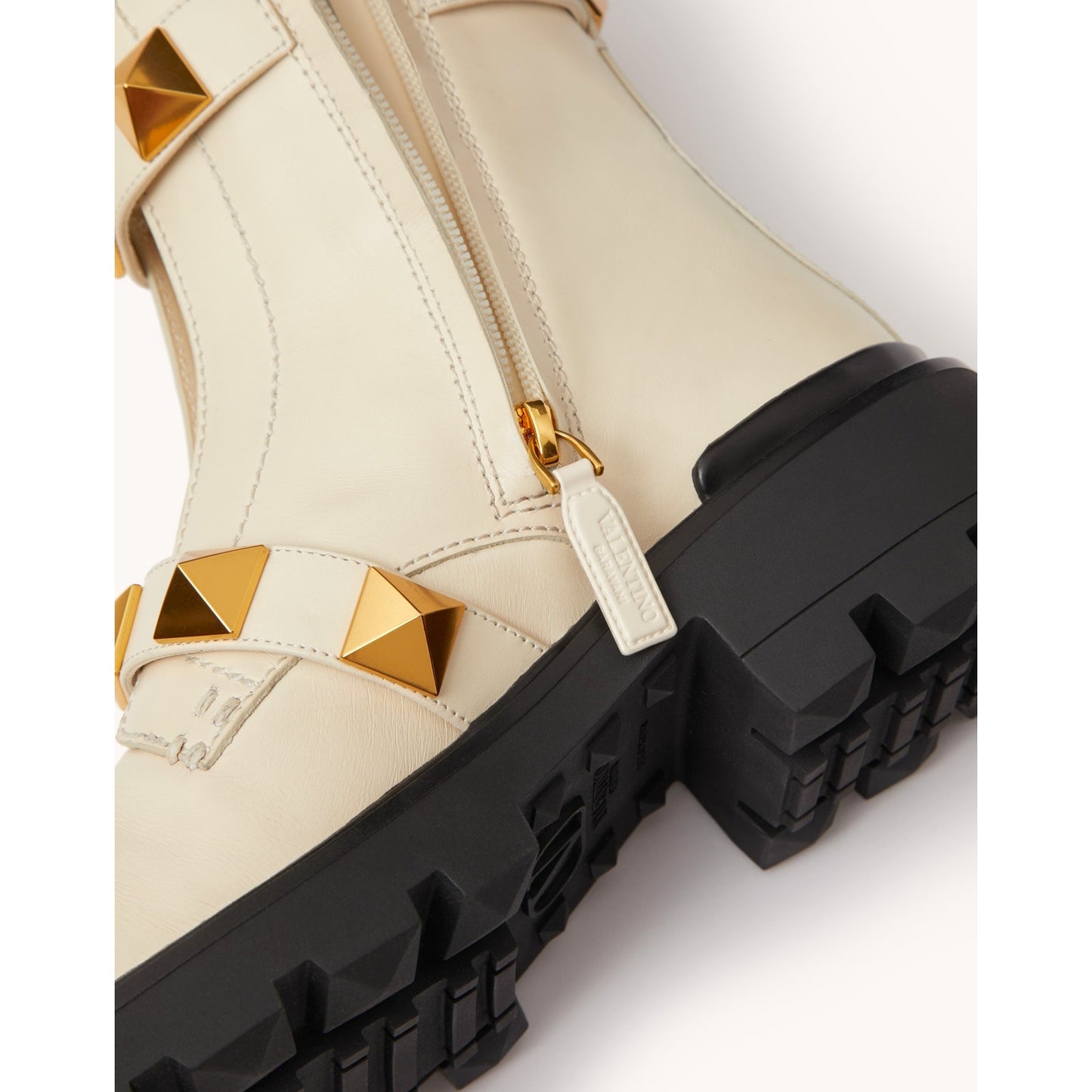 Valentino Garavani Roman Stud Ankle Boots in Calfskin 120mm Ivory Gold 36