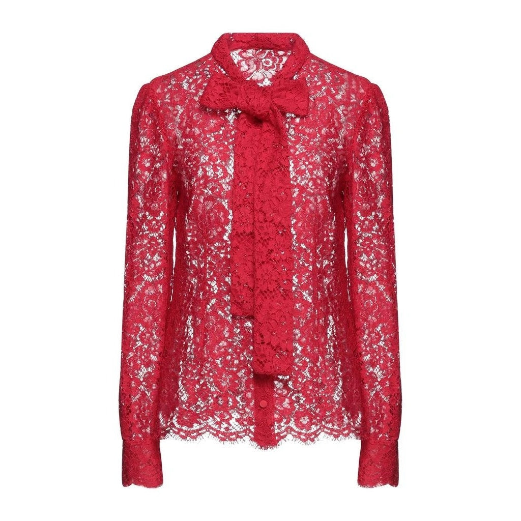 NWT Dolce & Gabbana Cordonetto Lace Blouse Shirt Red
